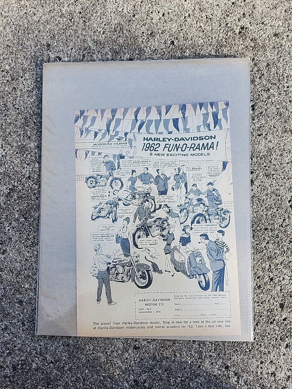 Vtg 1962 Harley- Davidson Motorcycle Fun-O-Rama Original Print Ad Ephemera